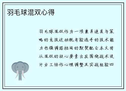 羽毛球混双心得