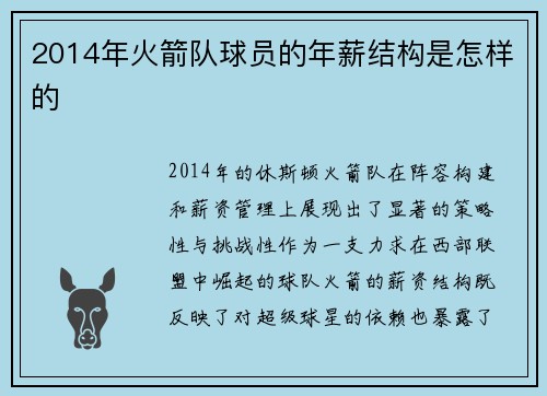 2014年火箭队球员的年薪结构是怎样的